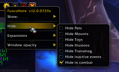 Hide: drop what you don't collect — pets, mounts, toys, illusions, transmog.