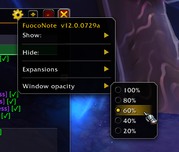 Window opacity, from 100% down to 20%.